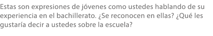 Estas son expresiones de j venes como ustedes hablando de su experiencia en el bachillerato. ¿Se reconocen en ellas? ...