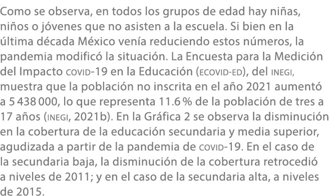 Como se observa, en todos los grupos de edad hay ni as, ni os o j venes que no asisten a la escuela. Si bien en la l...