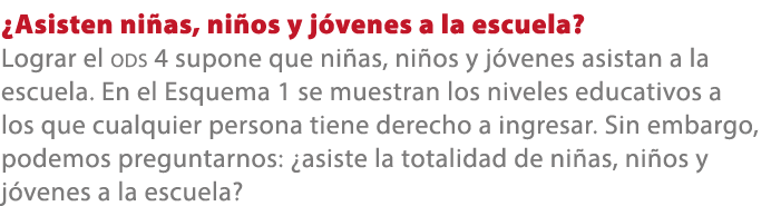 ¿Asisten ni as, ni os y j venes a la escuela? Lograr el ODS 4 supone que ni as, ni os y j venes asistan a la escuela....
