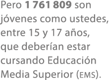 Pero 1 761 809 son j venes como ustedes, entre 15 y 17 a os, que deber an estar cursando Educaci n Media Superior (EMS).