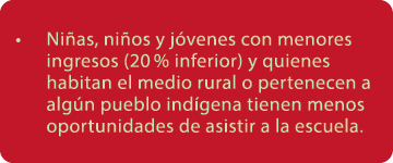 • Ni as, ni os y j venes con menores ingresos (20 % inferior) y quienes habitan el medio rural o pertenecen a alg n p...