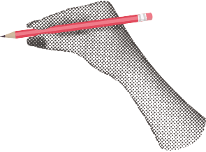 Hands holding a pen, a pencil, a note  Halftone  vector collage