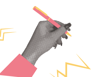 Hands holding a pen, a pencil, a note  Halftone  vector collage