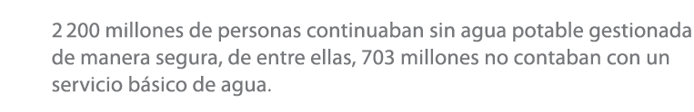 2 200 millones de personas continuaban sin agua potable gestionada de manera segura, de entre ellas, 703 millones no ...