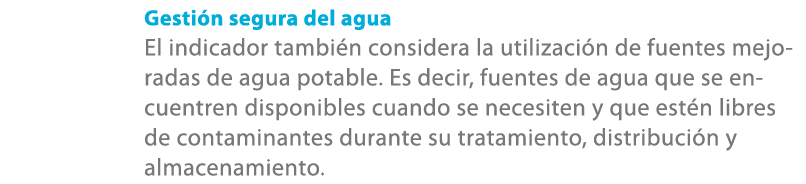 Gesti n segura del agua El indicador tambi n considera la utilizaci n de fuentes mejoradas de agua potable. Es decir,...
