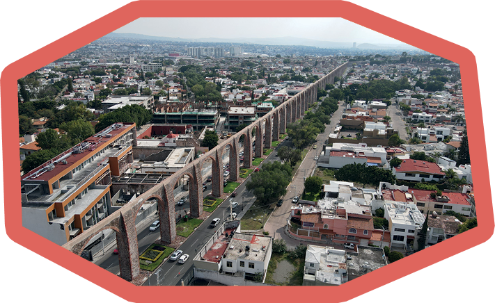the famous beautiful arches of the city of Quer taro seen from the sky.