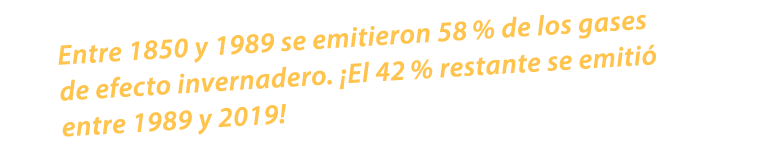 Entre 1850 y 1989 se emitieron 58 % de los gases de efecto invernadero. ¡El 42 % restante se emiti entre 1989 y 2019!