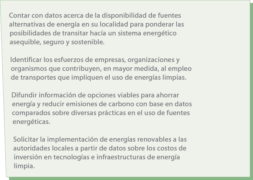 Contar con datos acerca de la disponibilidad de fuentes alternativas de energ a en su localidad para ponderar las pos...