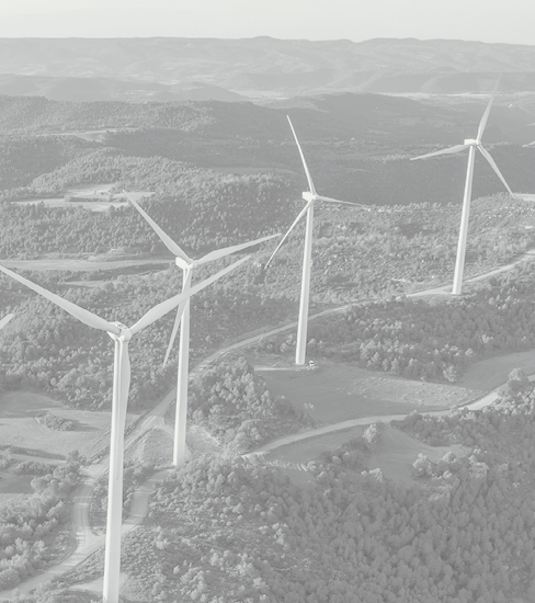 Aerial view of wind turbines in eolic park, Catalonia, Spain