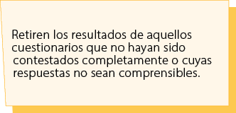 Retiren los resultados de aquellos cuestionarios que no hayan sido contestados completamente o cuyas respuestas no se...