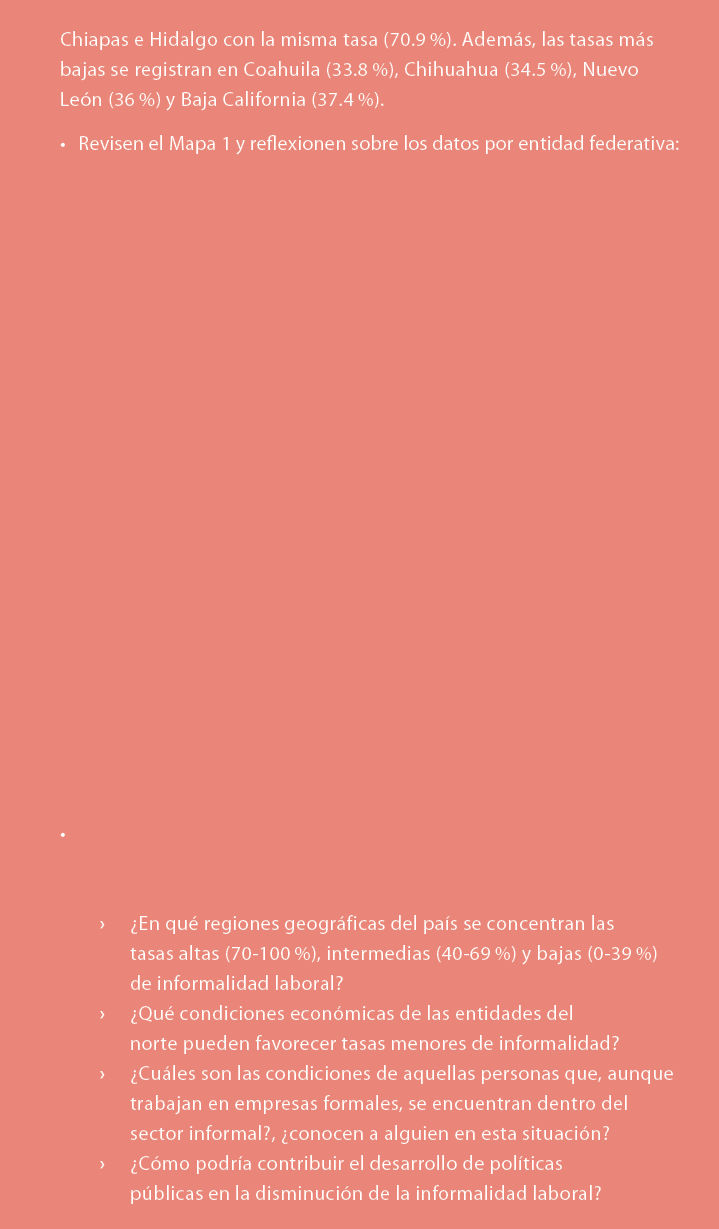 Chiapas e Hidalgo con la misma tasa (70.9 %). Adem s, las tasas m s bajas se registran en Coahuila (33.8 %), Chihuahu...