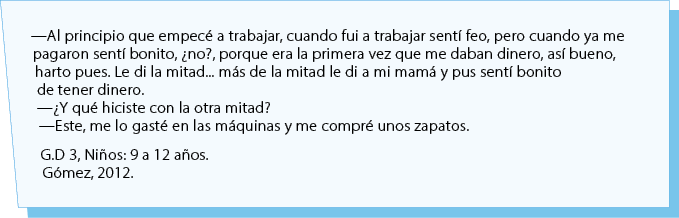 —Al principio que empec a trabajar, cuando fui a trabajar sent  feo, pero cuando ya me pagaron sent  bonito, ¿no?, p...