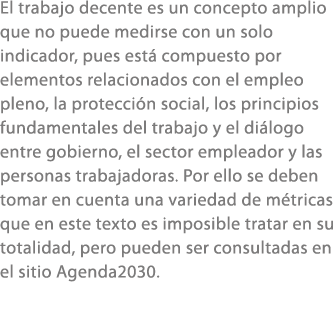 El trabajo decente es un concepto amplio que no puede medirse con un solo indicador, pues est compuesto por elemento...