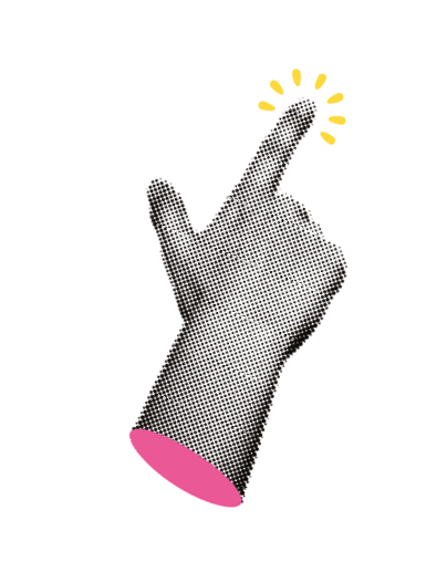 Collage element with pointing hands and doodle arrows. Fingers touch, click or tap. Cut out shapes, hand gesture for grunge trendy design. Modern retro vector illustration, objects are isolated