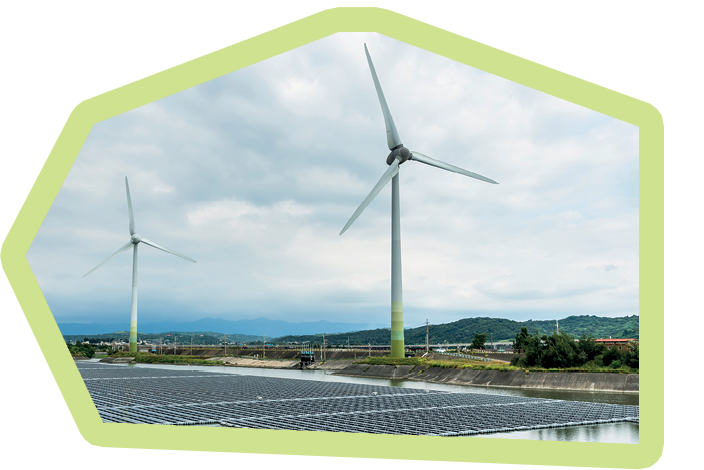 View of the floating Solar power system on the flood detention basin in Kaohsiung, Taiwan.