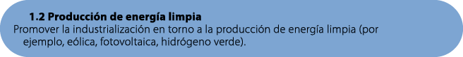 1.2 Producci n de energ a limpia Promover la industrializaci n en torno a la producci n de energ a limpia (por ejempl...