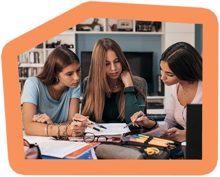 Group of young students preparing an exam and doing homework together from home.